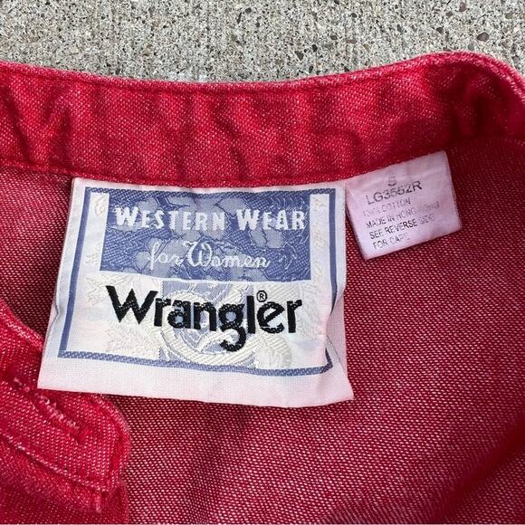 Vintage 90s Wrangler western wear red button up long sleeve pioneer style shirt - Picture 4 of 5